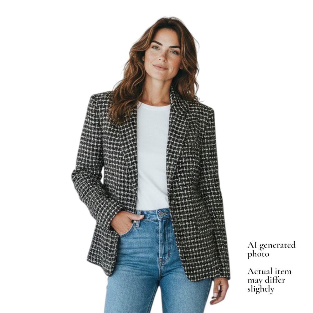 InWear Italian Wool Blend Black White Single Breasted Classic Blazer Size Medium